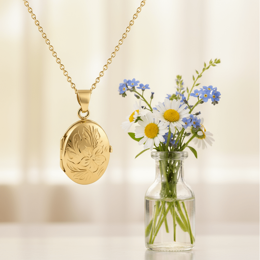 Cara Keepsakes Gold Locket Urns Gold Oval 'Wildflower' Locket Urn (10K)