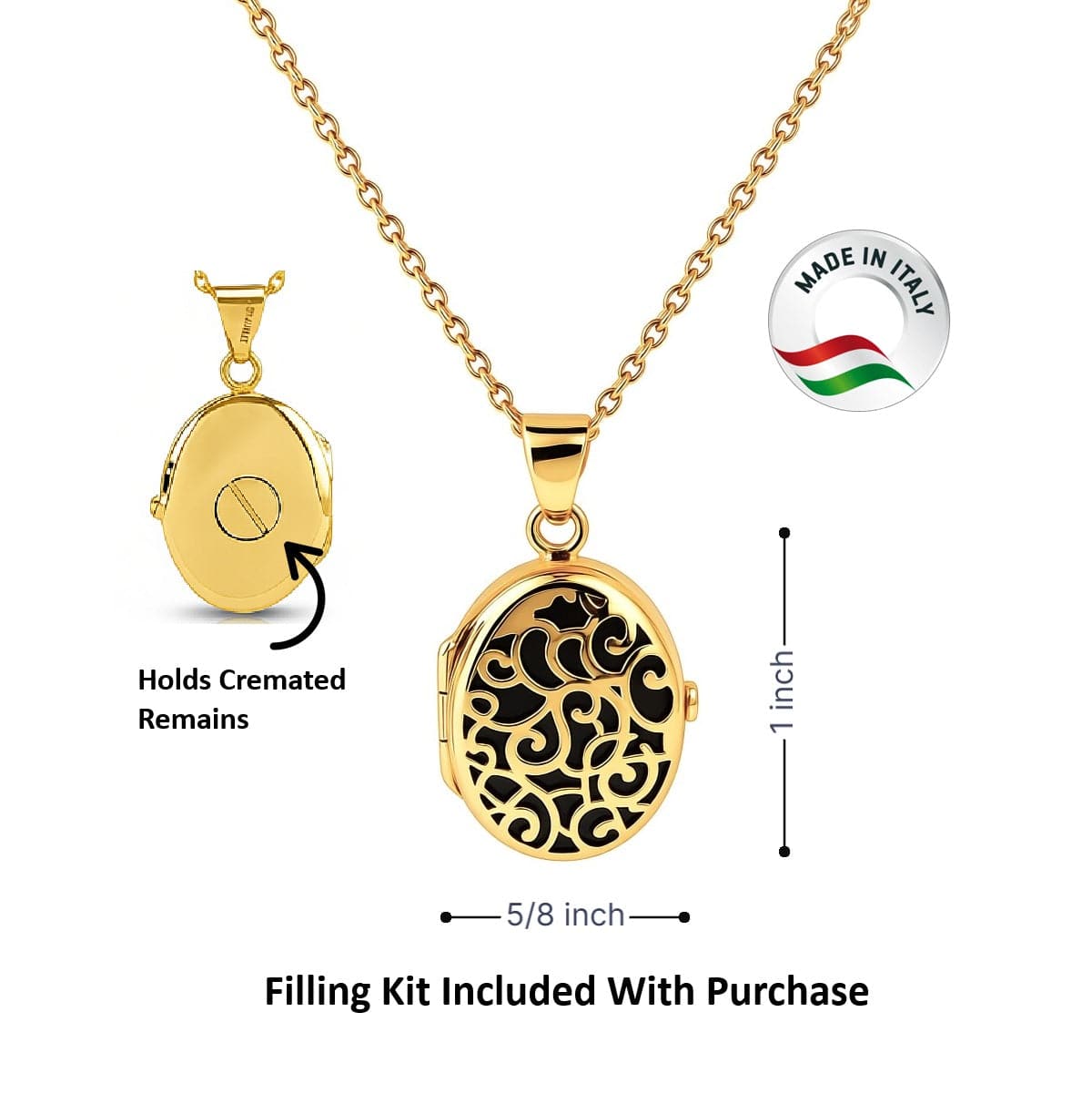 Cara Keepsakes Gold Locket Urns Gold Filigree Oval Locket Urn (14K)