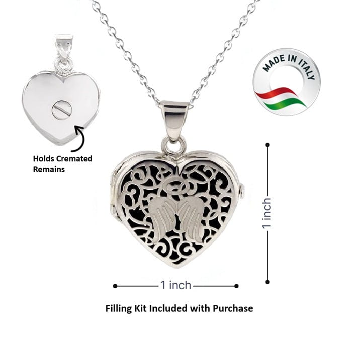 Cara Keepsakes Silver Locket Urns Angel Heart Locket Urn