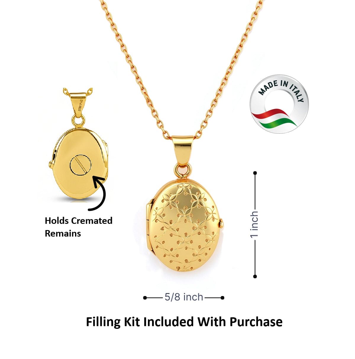 Cara Keepsakes Gold Locket Urns Gold Oval Locket Urn - Diamond Cut (10K)