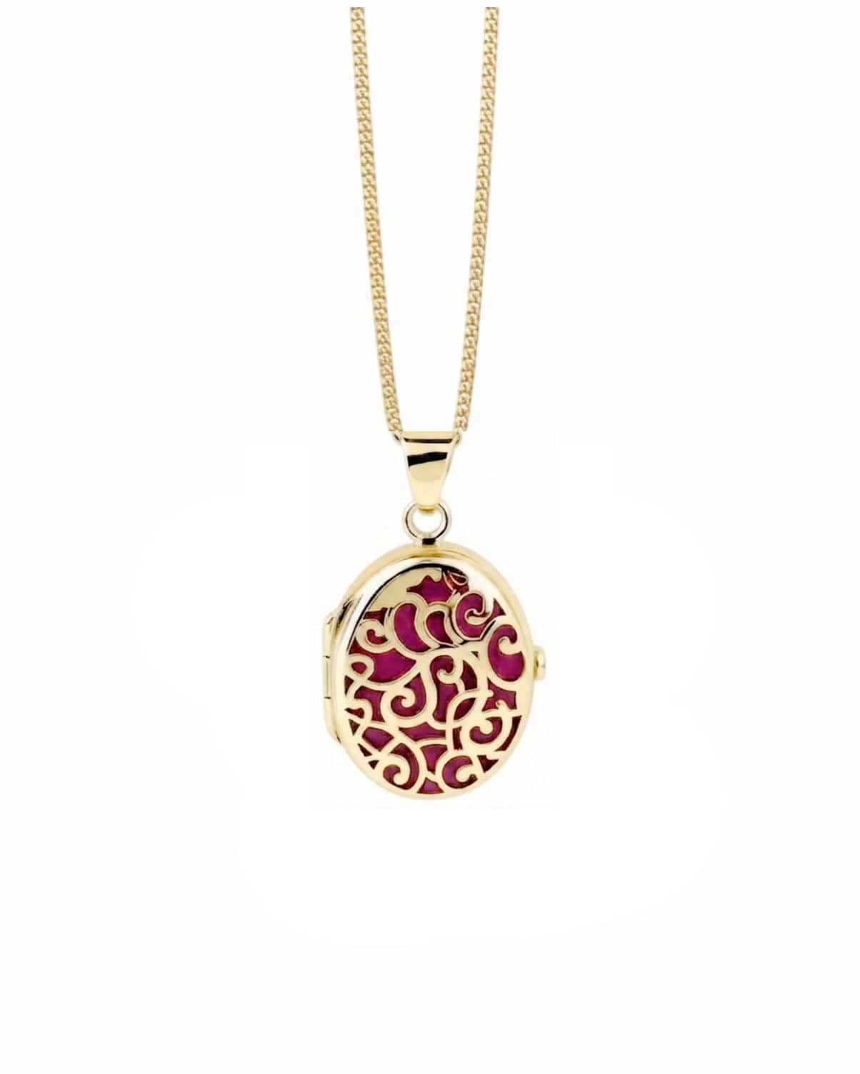 Cara Keepsakes Gold Locket Urns Magenta Gold Filigree Oval Locket Urn (14K)