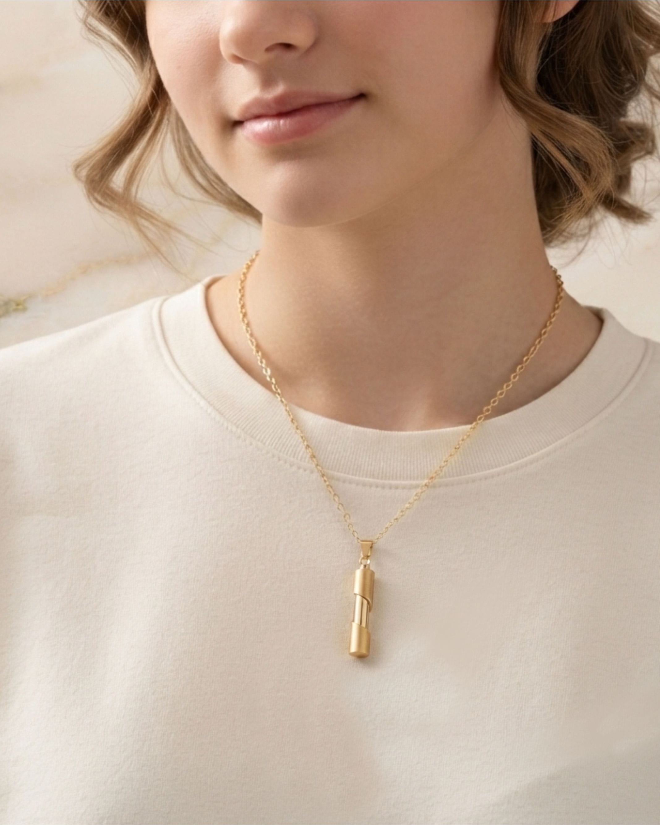 Cara Keepsakes Gold Pendant Urns Gold Cylinder Pendant Urn (10K)