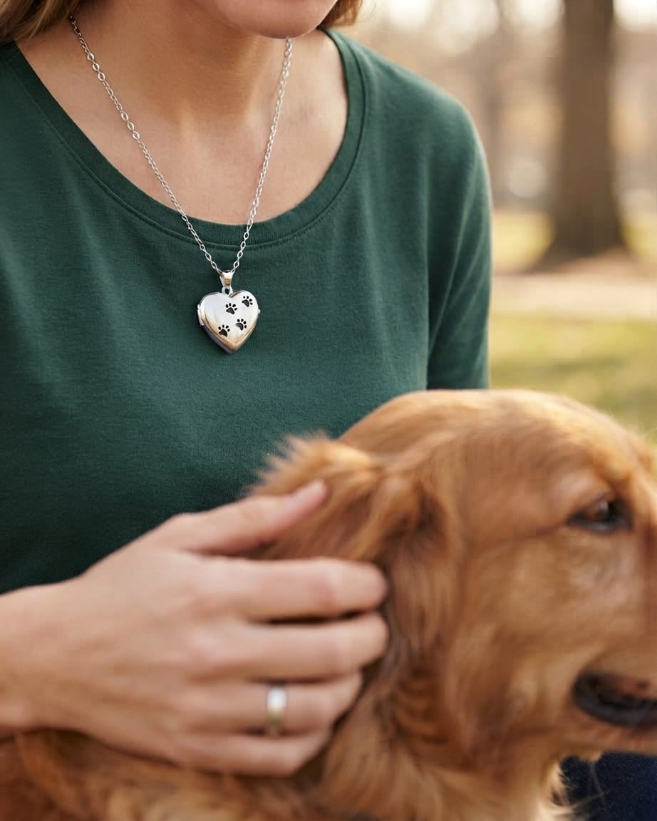 Cara Keepsakes Silver Locket Urns Paw Print Locket Urn
