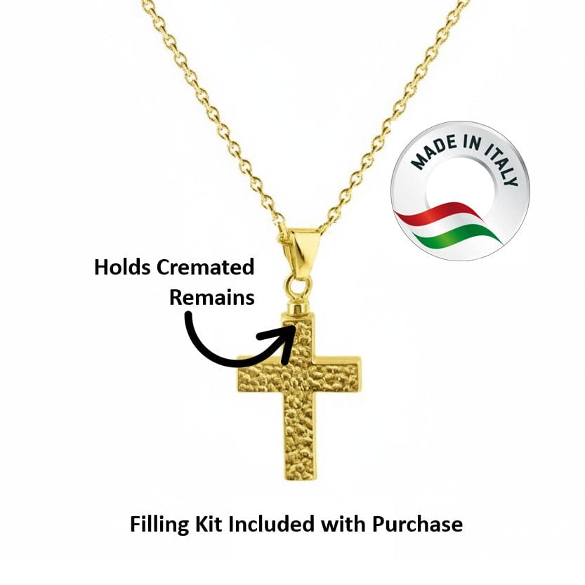 Cara Keepsakes Gold Pendant Urns Hammered Gold Cross Pendant Urn (10K)