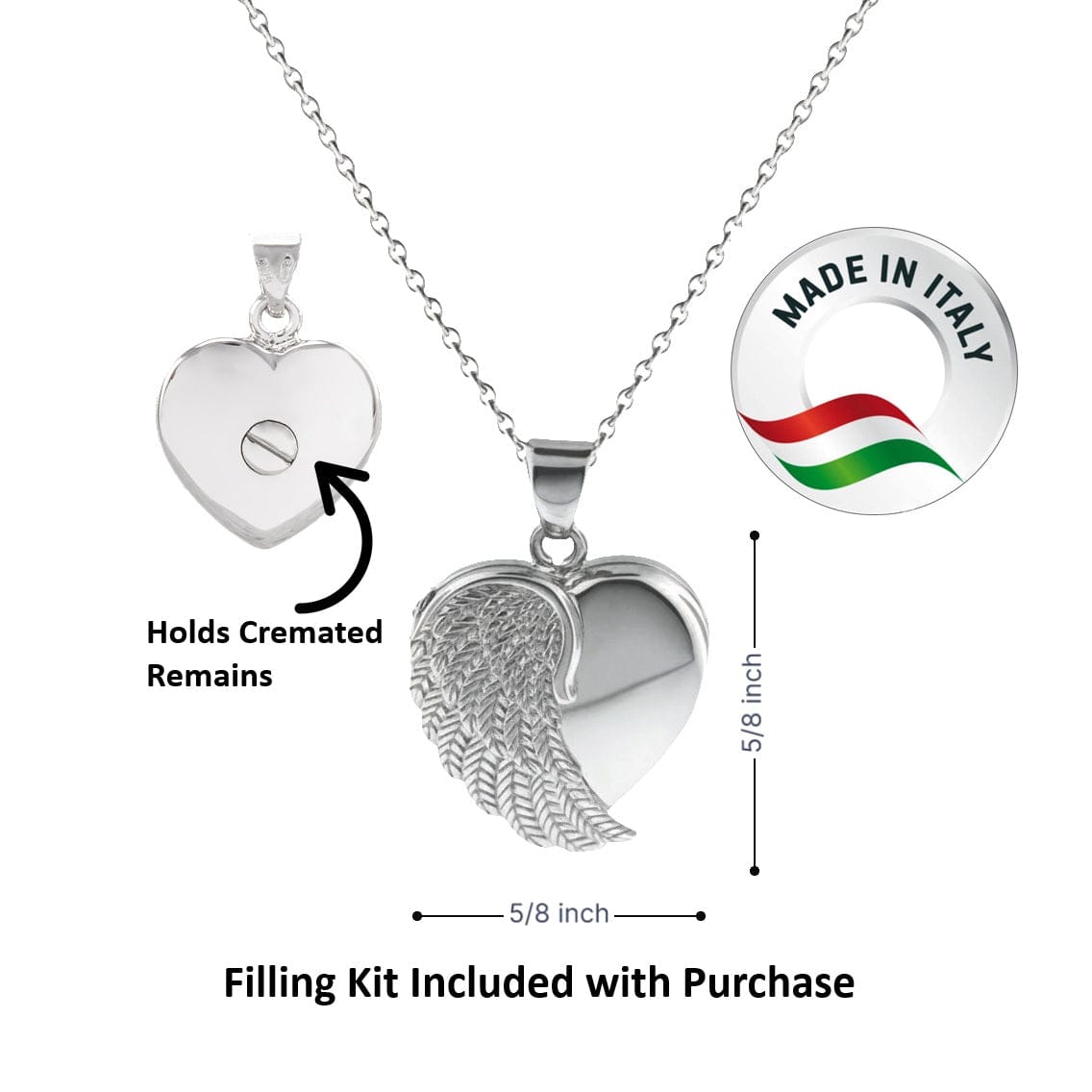 Cara Keepsakes Silver Pendant Urns Angel Wing Pendant Urn