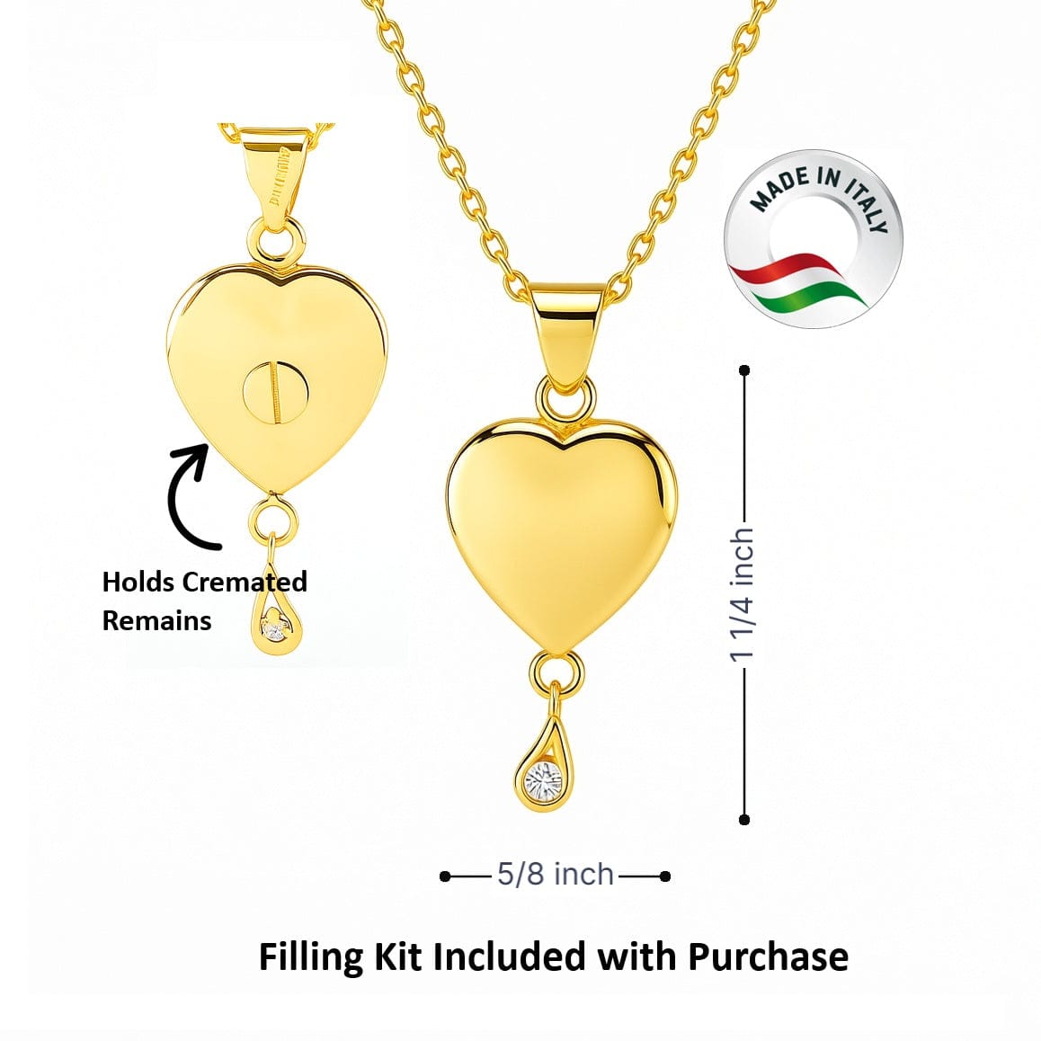 Cara Keepsakes Gold Pendant Urns Birthstone Heart Pendant Urn (10K)