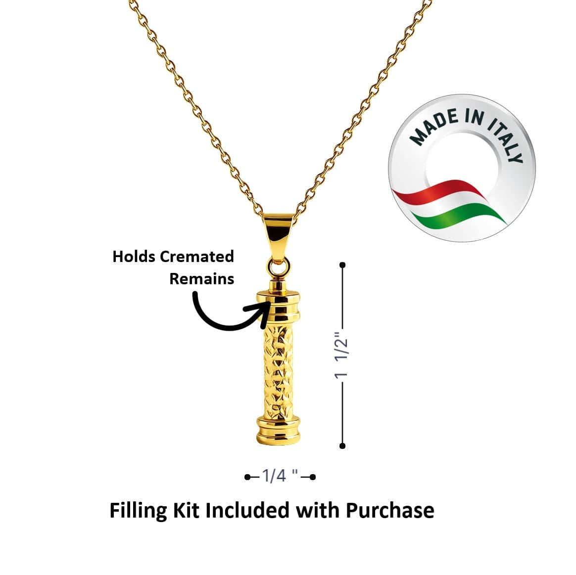 Cara Keepsakes Gold Pendant Urns Gold Hammered Cylinder Pendant Urn (10K)