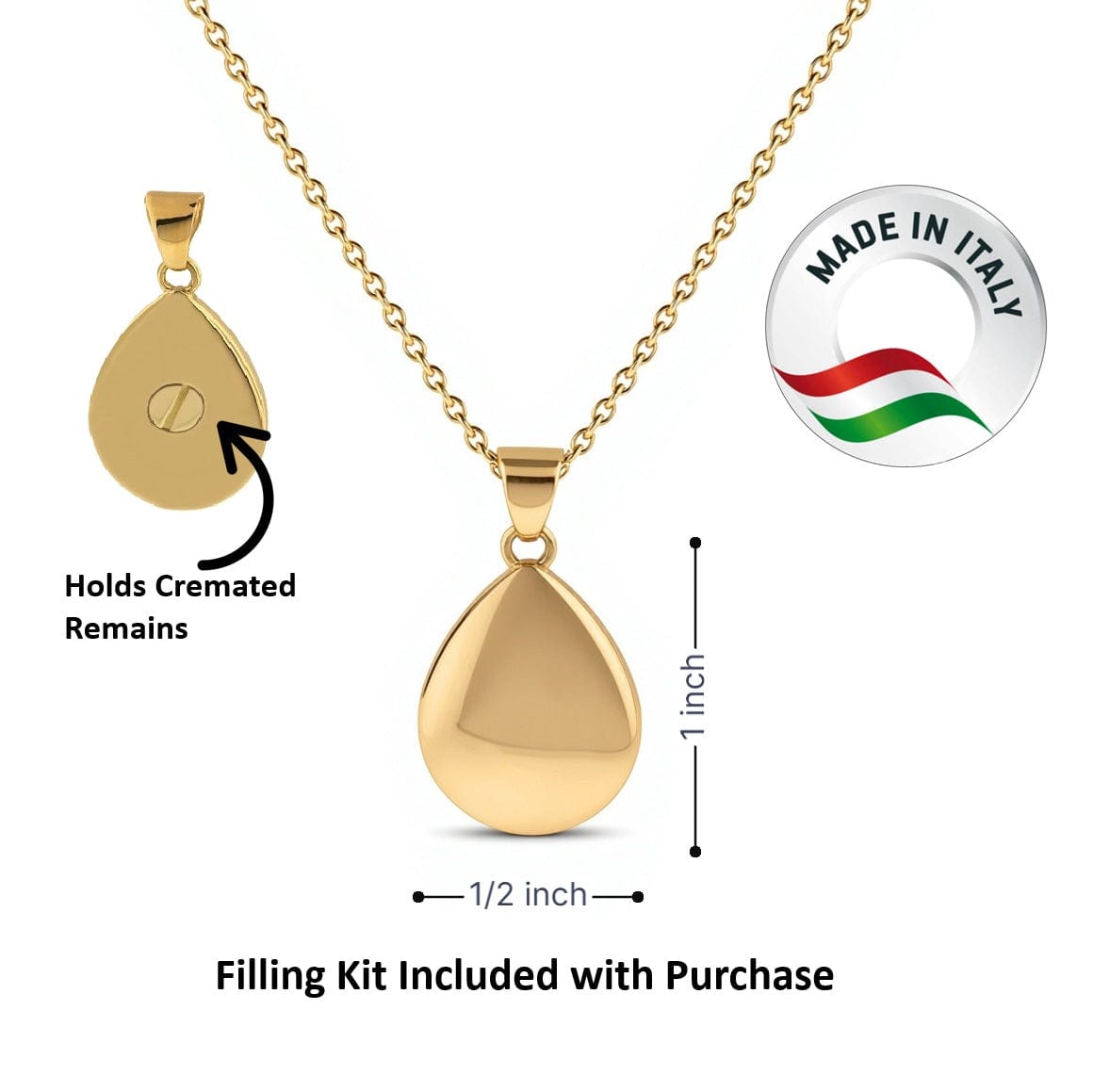 Cara Keepsakes Gold Pendant Urns Gold Teardrop Pendant Urn (10K)