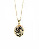 Cara Keepsakes Gold Locket Urns Black Gold Filigree Oval Locket Urn (14K)