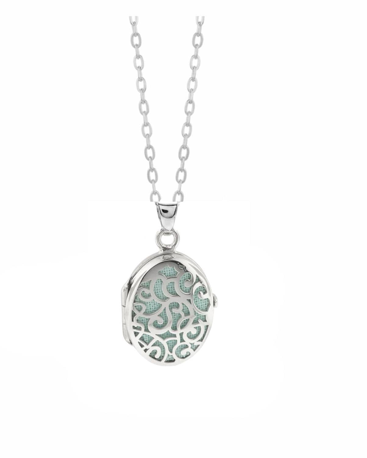 Cara Keepsakes Silver Locket Urns Turquoise Silver Filigree Oval Locket Urn