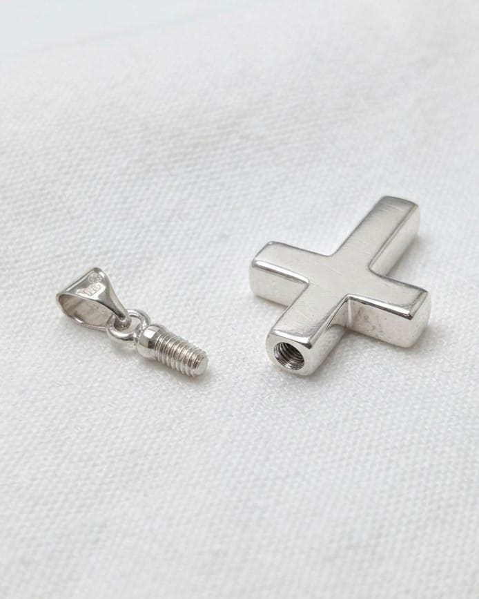 Cara Keepsakes Silver Pendant Urns Hammered Cross Pendant Urn