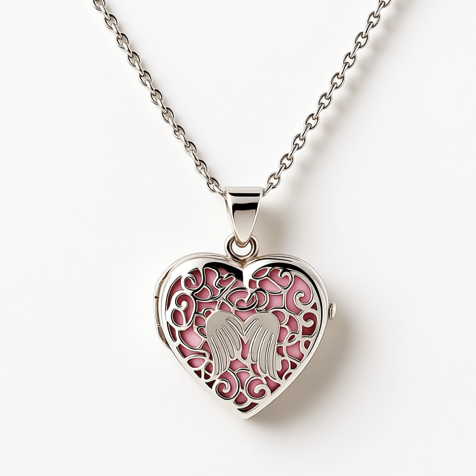 Cara Keepsakes Silver Locket Urns Pink Angel Heart Locket Urn