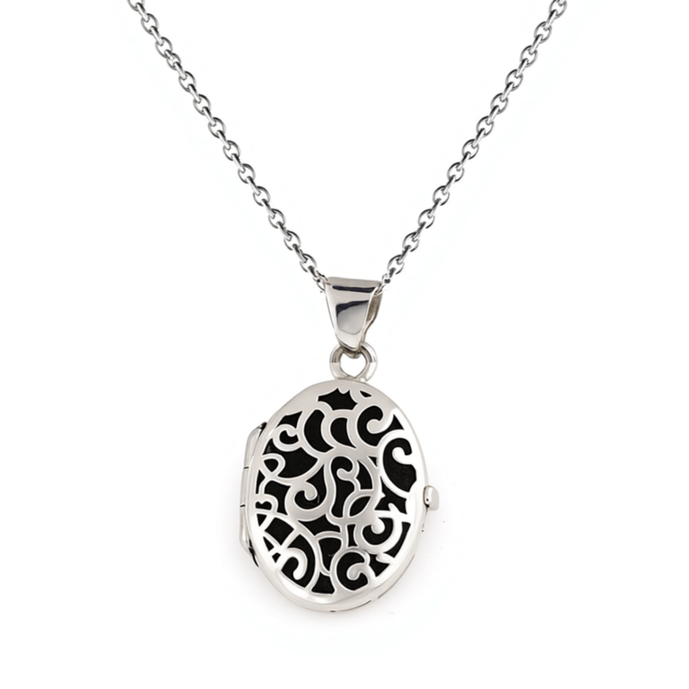 Cara Keepsakes Silver Locket Urns Black Silver Filigree Oval Locket Urn