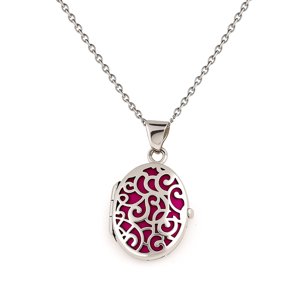 Cara Keepsakes Silver Locket Urns Magenta Silver Filigree Oval Locket Urn