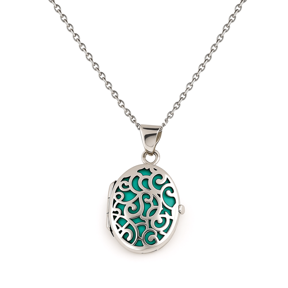 Cara Keepsakes Silver Locket Urns Turquoise Silver Filigree Oval Locket Urn
