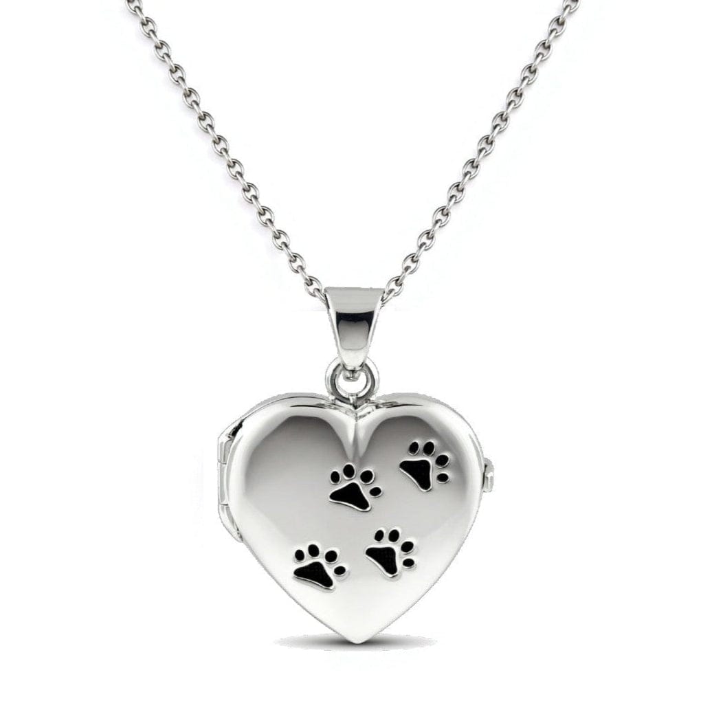 Cara Keepsakes Silver Locket Urns Black Paw Prints Paw Print Locket Urn