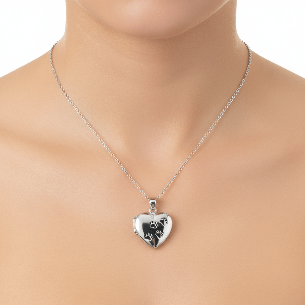 Cara Keepsakes Silver Locket Urns Paw Print Locket Urn