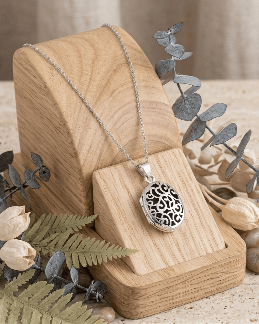 Cara Keepsakes Silver Locket Urns Silver Filigree Oval Locket Urn