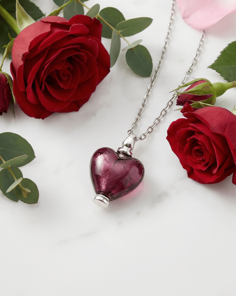 Cara Keepsakes Murano Glass Heart Urns Murano Glass Heart Urn - February
