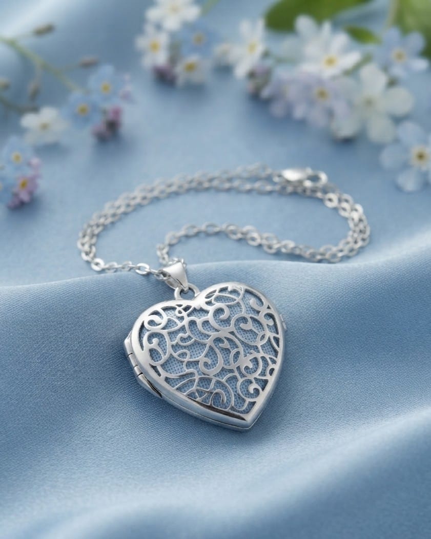 Cara Keepsakes Silver Locket Urns Silver Filigree Heart Locket Urn