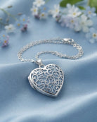 Cara Keepsakes Silver Locket Urns Silver Filigree Heart Locket Urn