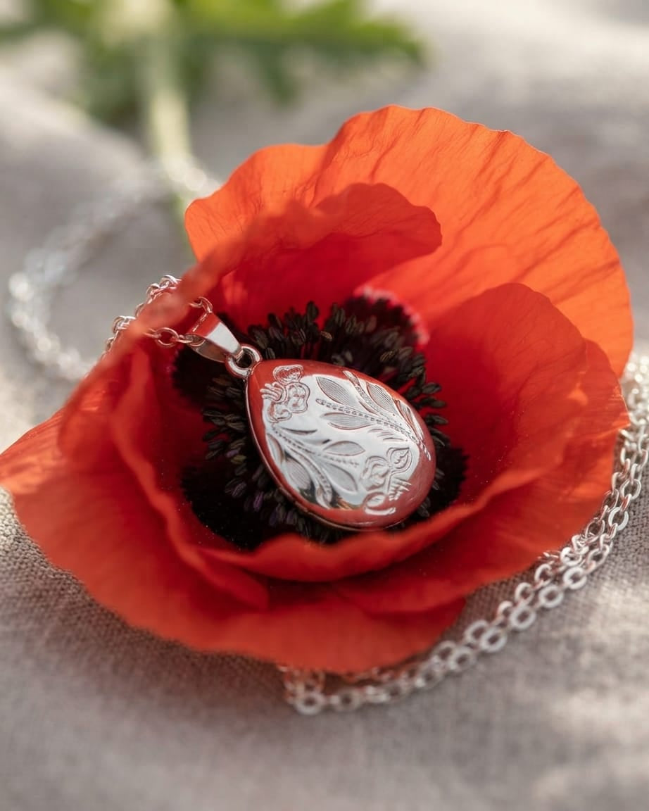 Cara Keepsakes Silver Pendant Urns 'Poppy' Teardrop Pendant Urn