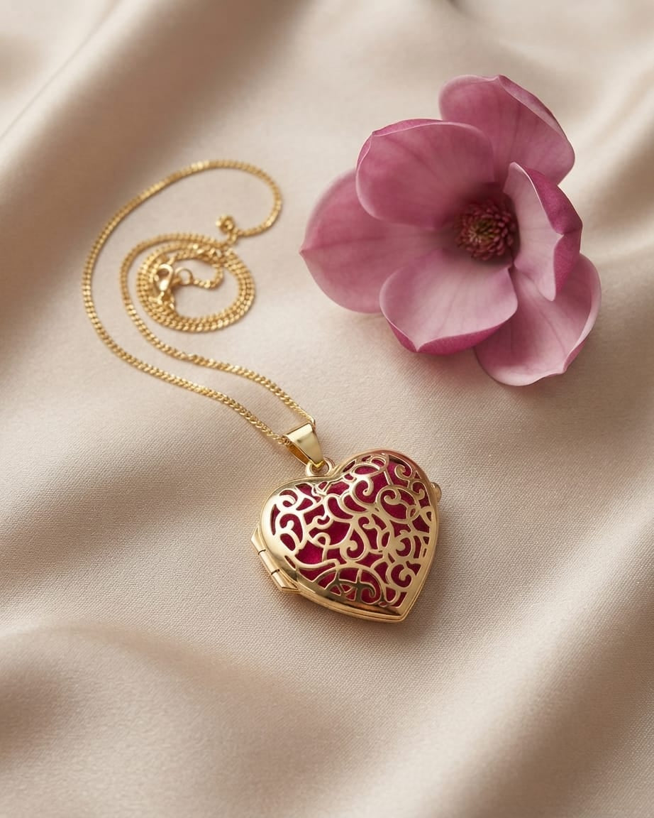 Cara Keepsakes Gold Locket Urns Gold Filigree Heart Locket Urn (14K)