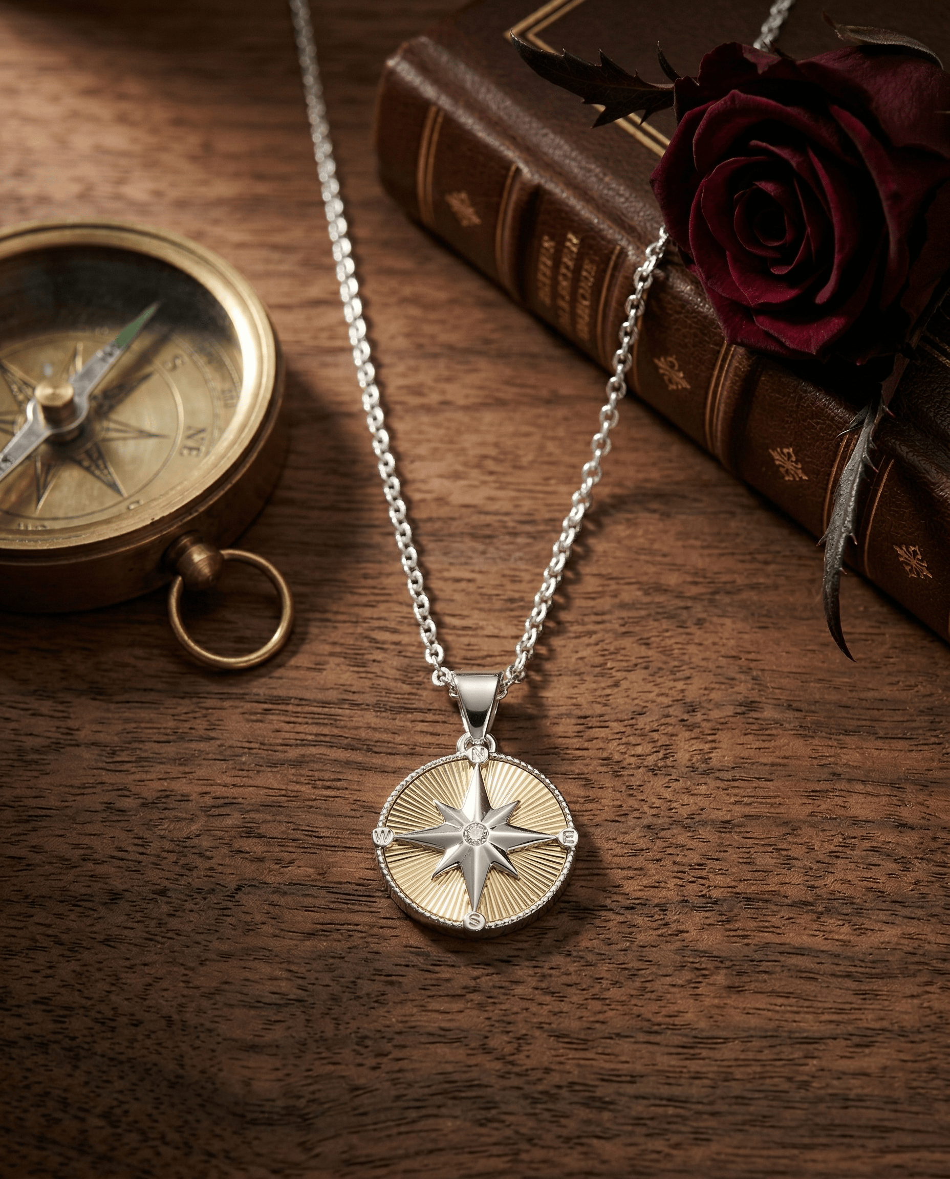 Cara Keepsakes Silver Pendant Urns Guiding Light Silver Compass Pendant Urn