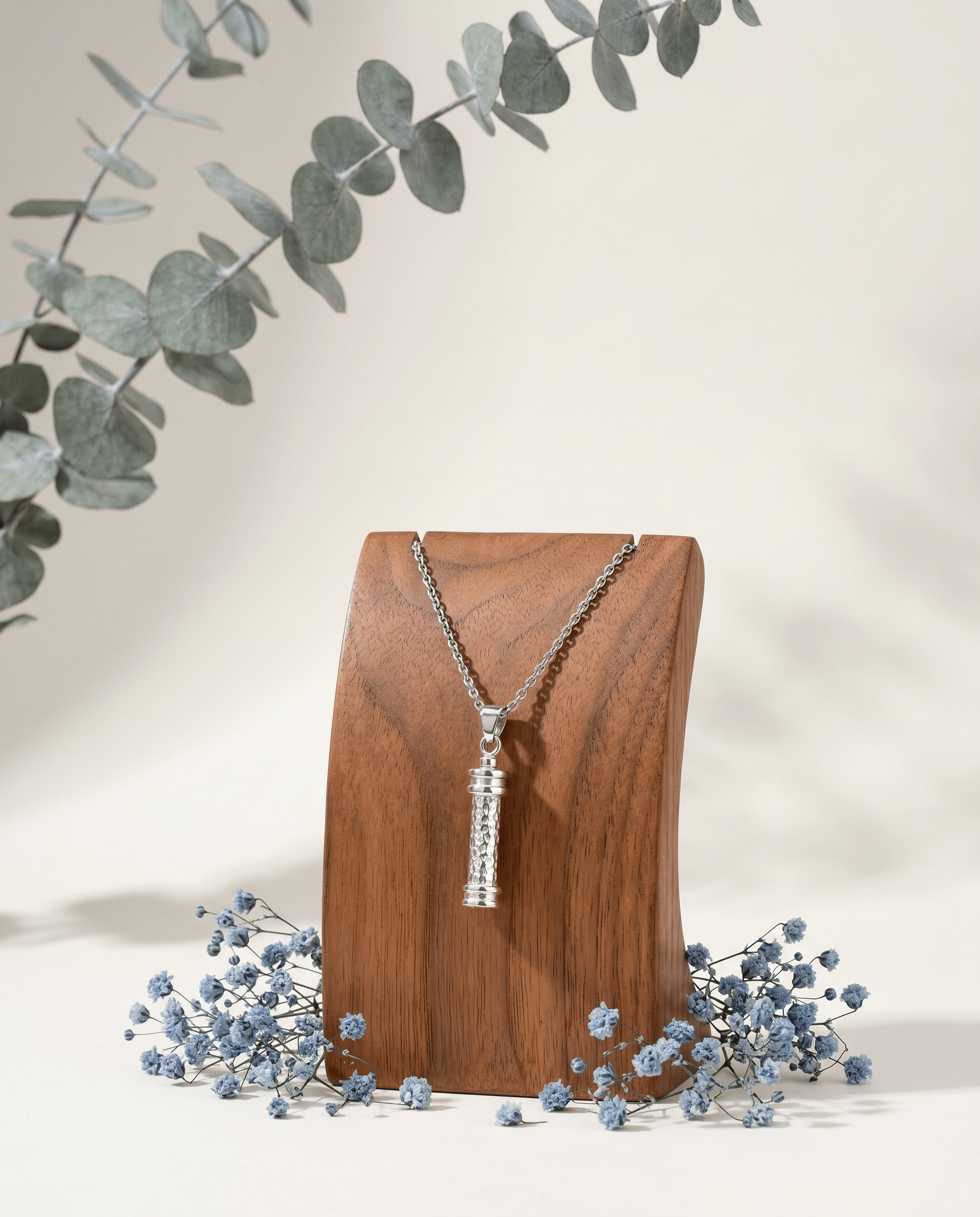 Cara Keepsakes Silver Pendant Urns Hammered Cylinder Pendant Urn