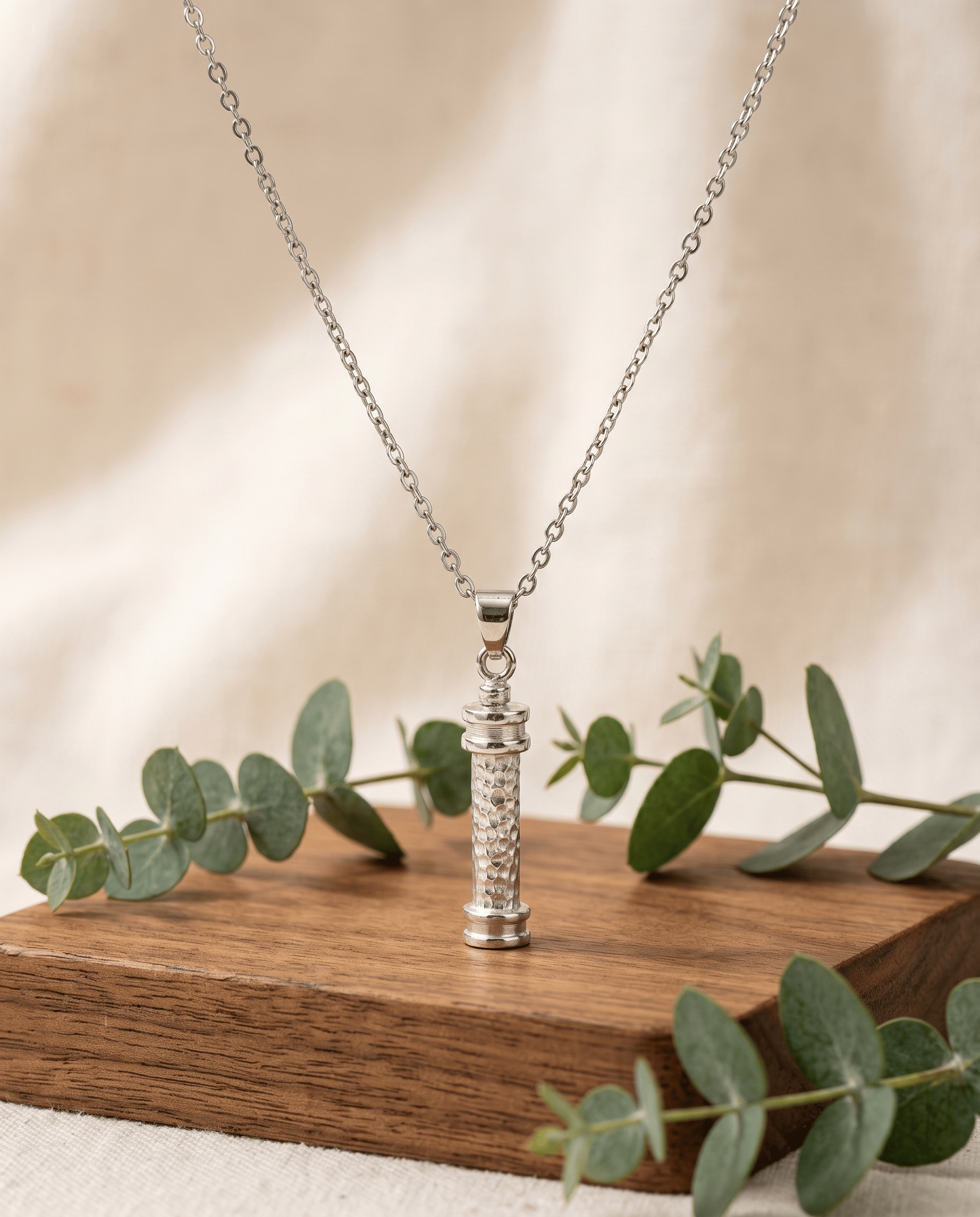 Cara Keepsakes Silver Pendant Urns Hammered Cylinder Pendant Urn