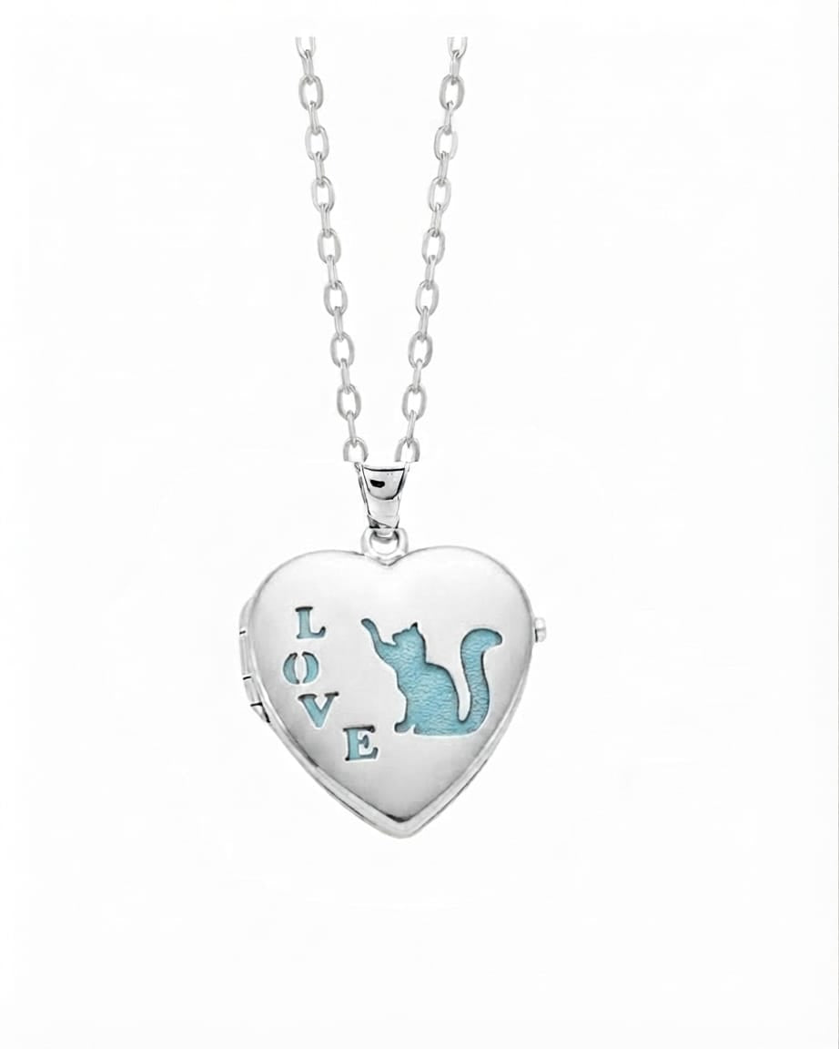 Cara Keepsakes Silver Locket Urns Turquoise Cat Cat Locket Urn