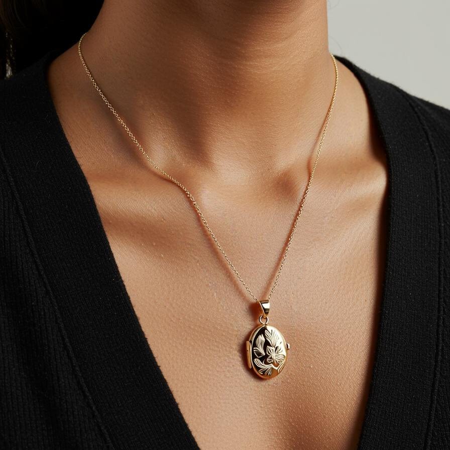 Cara Keepsakes Gold Locket Urns Gold Oval 'Wildflower' Locket Urn (10K)