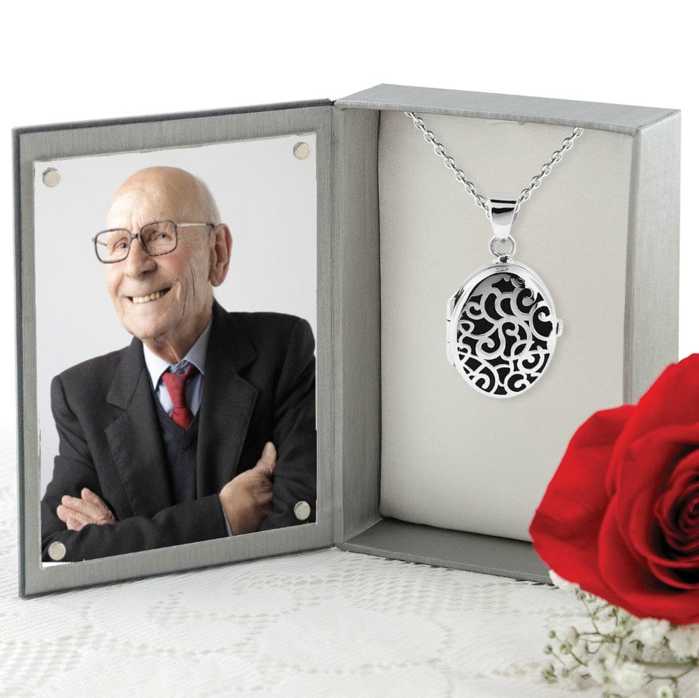 Cara Keepsakes Silver Locket Urns Silver Filigree Oval Locket Urn