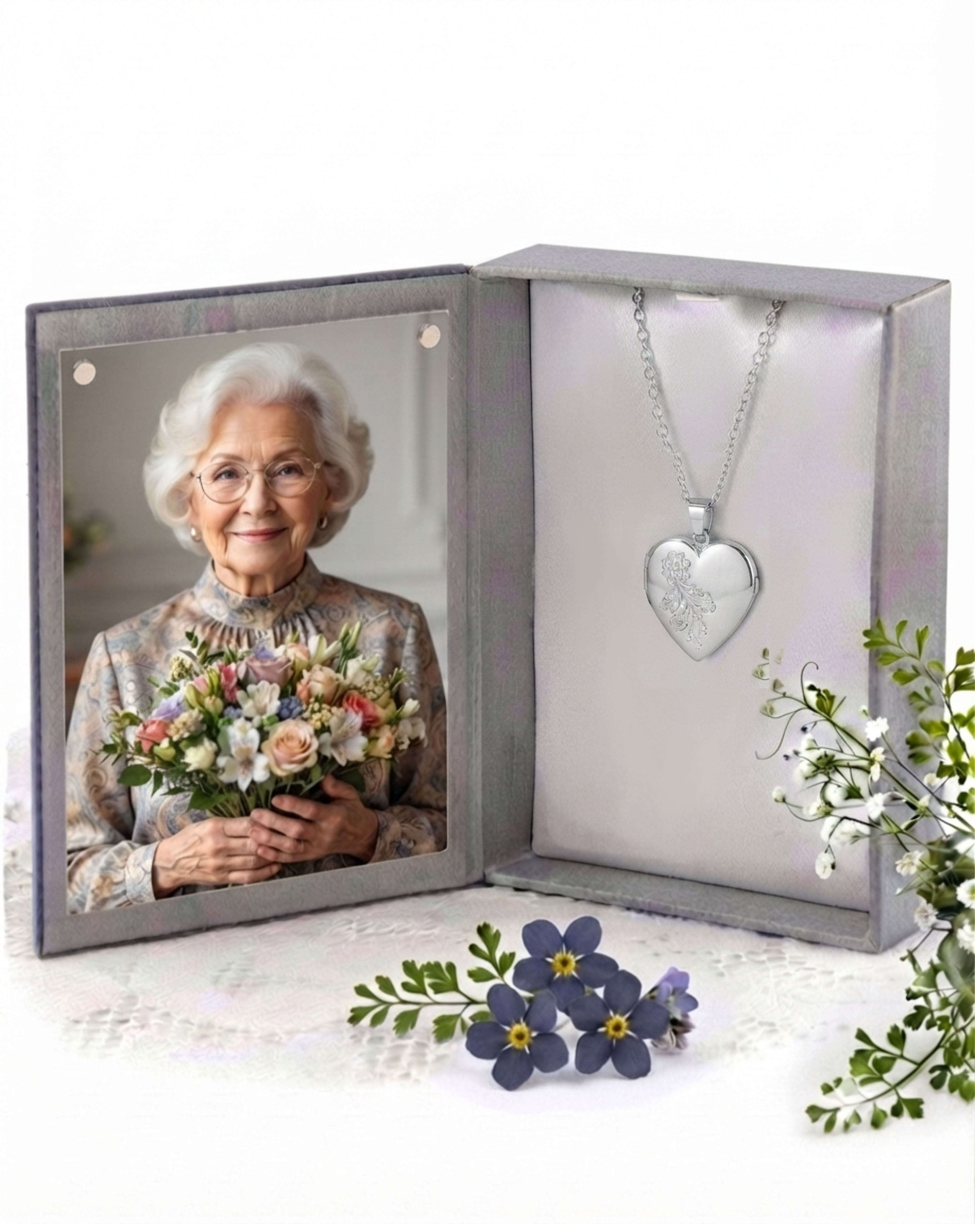 Cara Keepsakes Gold Locket Urns White Gold 'Forget Me Not' Locket Urn (14K)