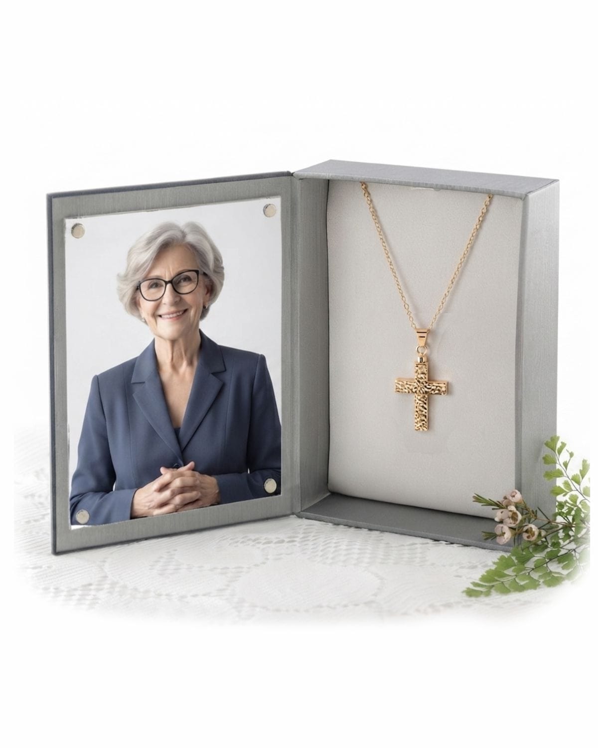 Cara Keepsakes Gold Pendant Urns Hammered Gold Cross Pendant Urn (10K)