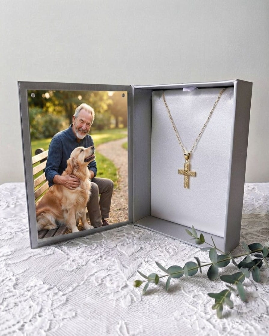 Cara Keepsakes Gold Pendant Urns Hammered Gold Cross Pendant Urn (10K)