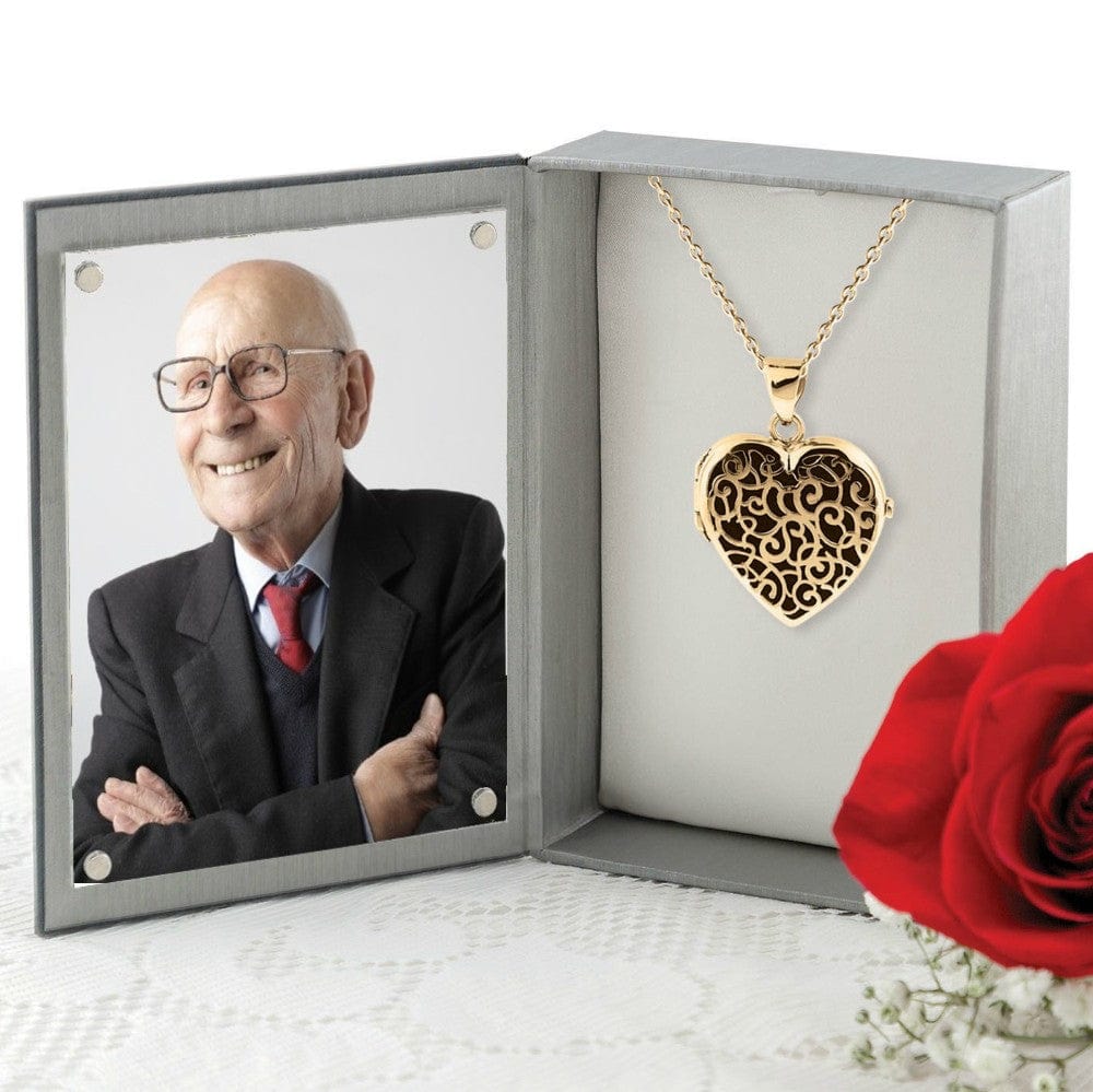 Cara Keepsakes Gold Locket Urns Gold Filigree Heart Locket Urn (14K)