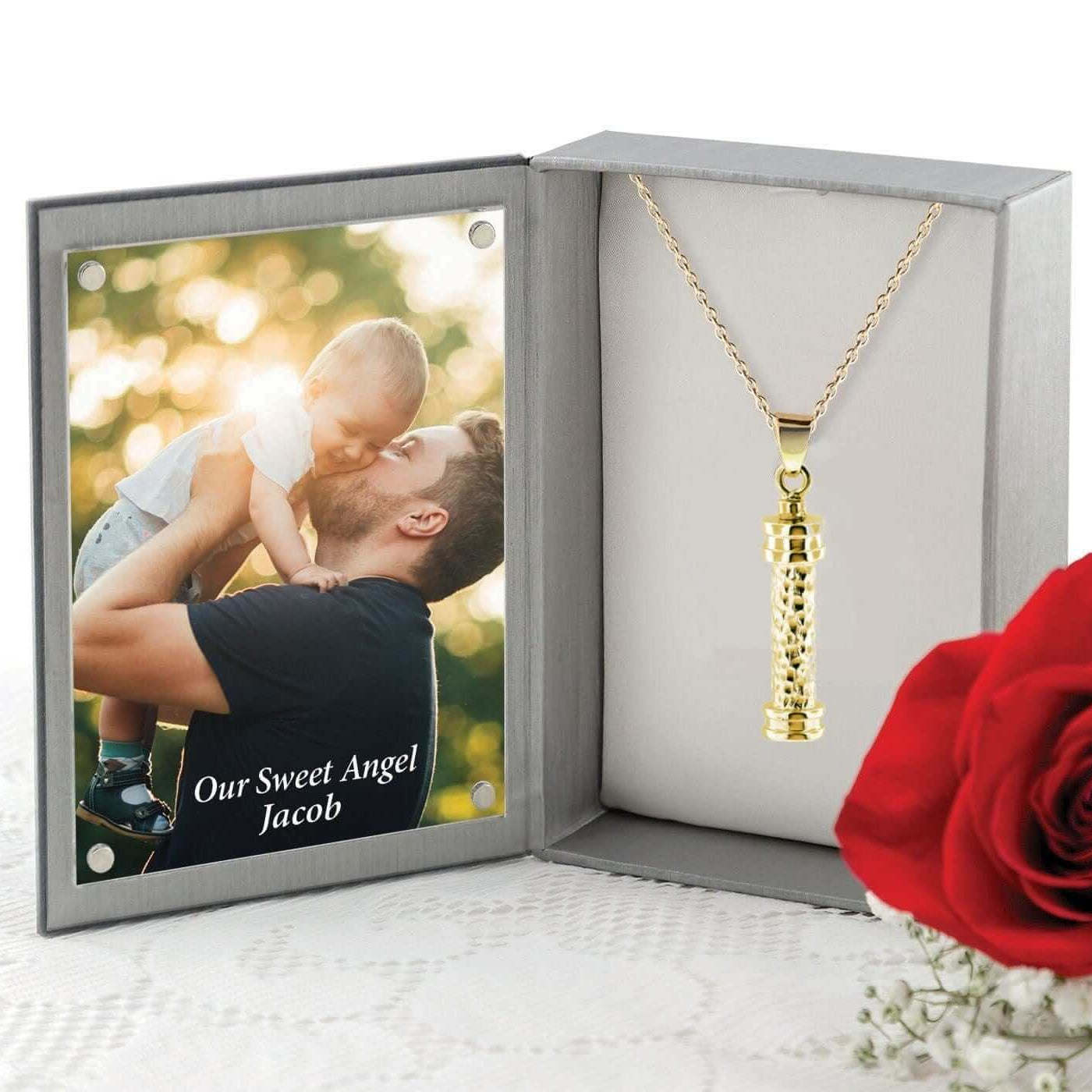 Cara Keepsakes Gold Pendant Urns Gold Hammered Cylinder Pendant Urn (10K)