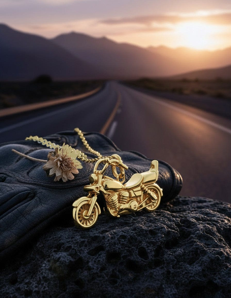 Cara Keepsakes Gold Pendant Urns Gold Motorcycle Pendant Urn (10K)