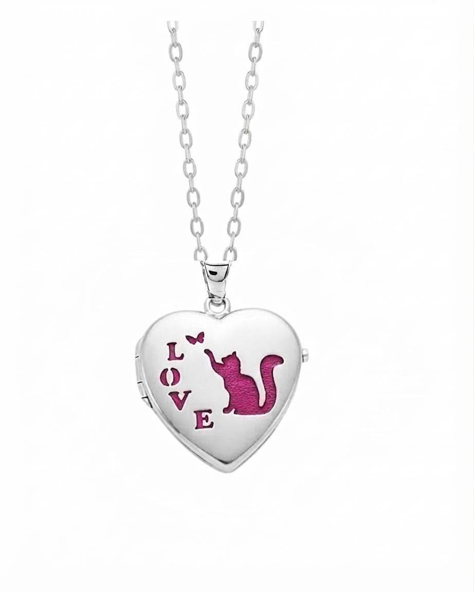 Cara Keepsakes Silver Locket Urns Pink Cat Cat Locket Urn