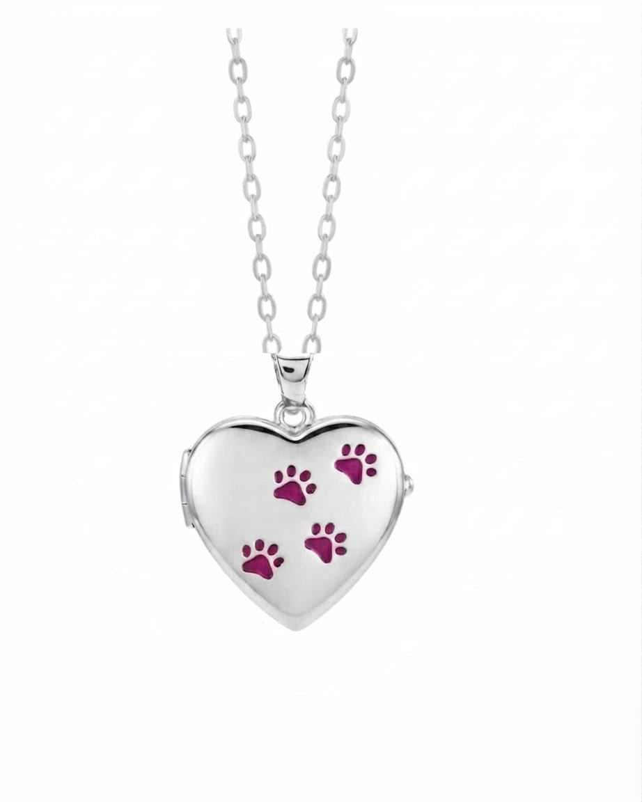 Cara Keepsakes Silver Locket Urns Pink Paw Prints Paw Print Locket Urn