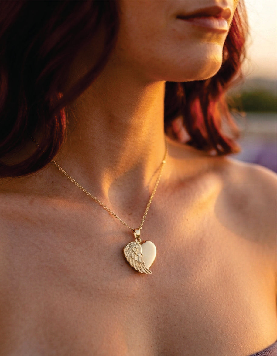 Cara Keepsakes Gold Pendant Urns Gold Angel Wing Pendant Urn (10K)