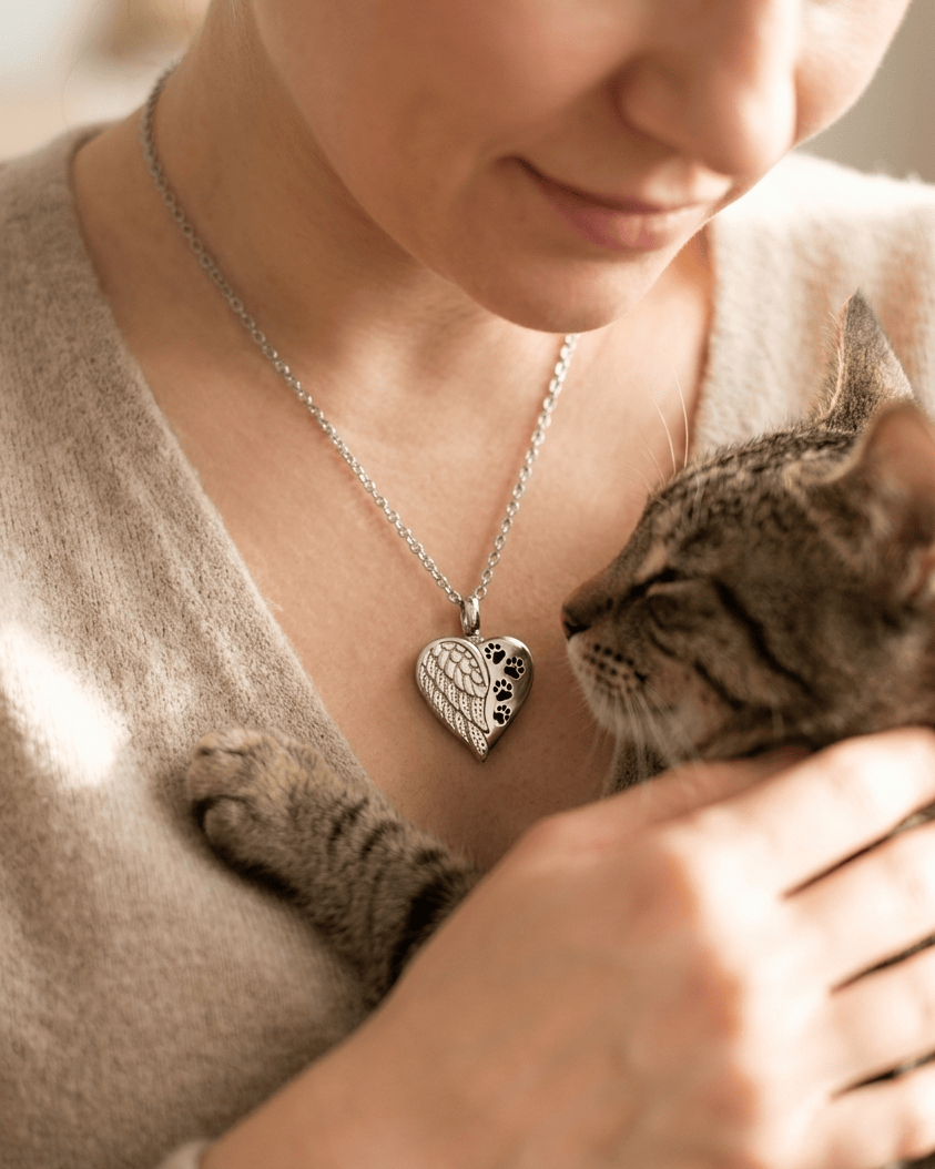 Cara Keepsakes Stainless Steel Stainless Steel Angel Wing Urn with Paw Prints