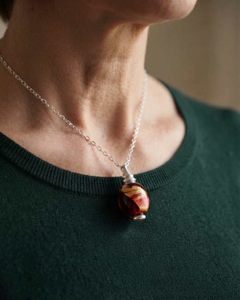 Cara Keepsakes Murano Glass Pendant Urns Murano Glass Pendant Urn - 'Beyond the Sunset' Olive