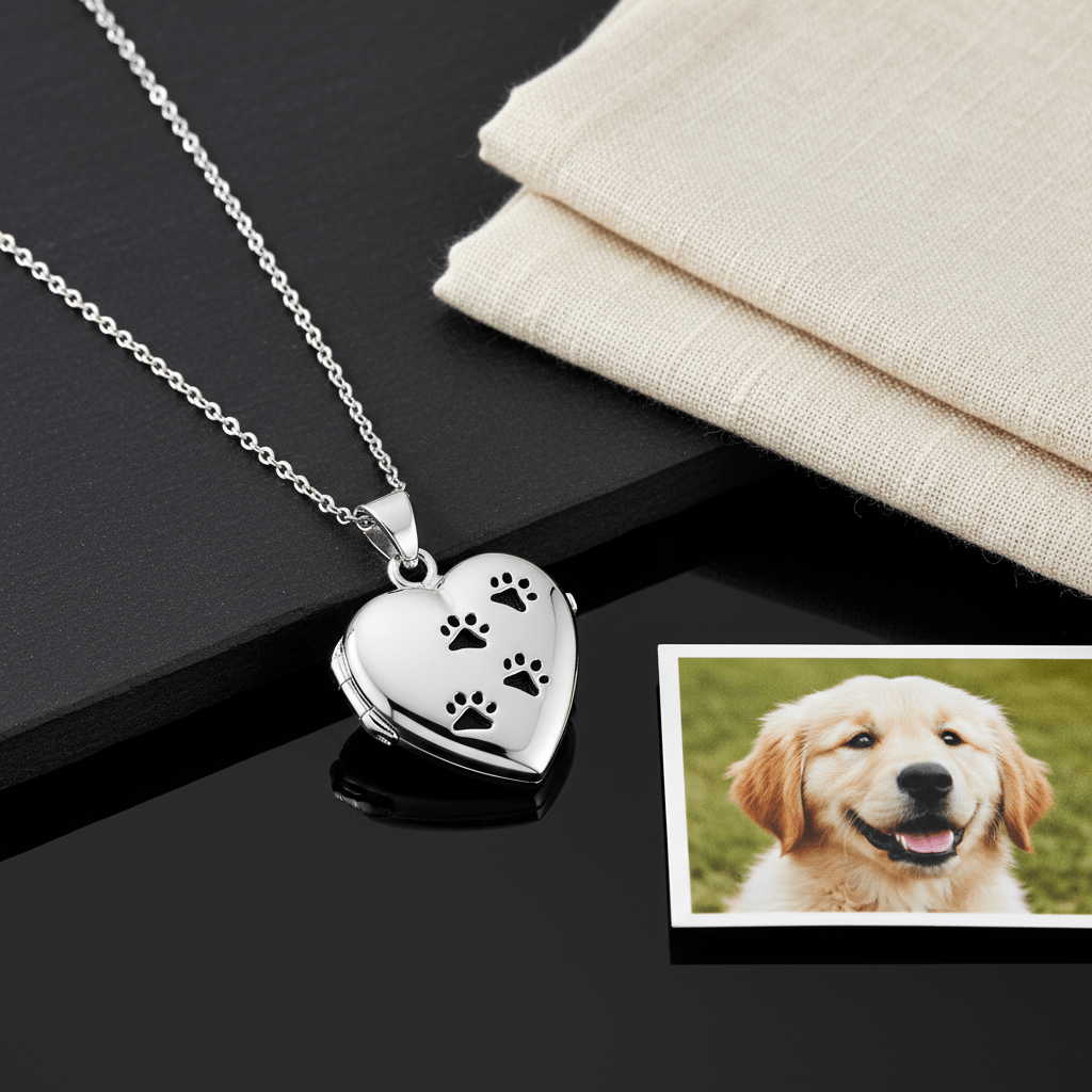 Cara Keepsakes Silver Locket Urns Paw Print Locket Urn