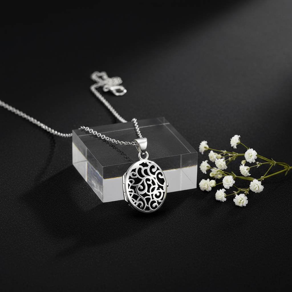 Cara Keepsakes Silver Locket Urns Silver Filigree Oval Locket Urn