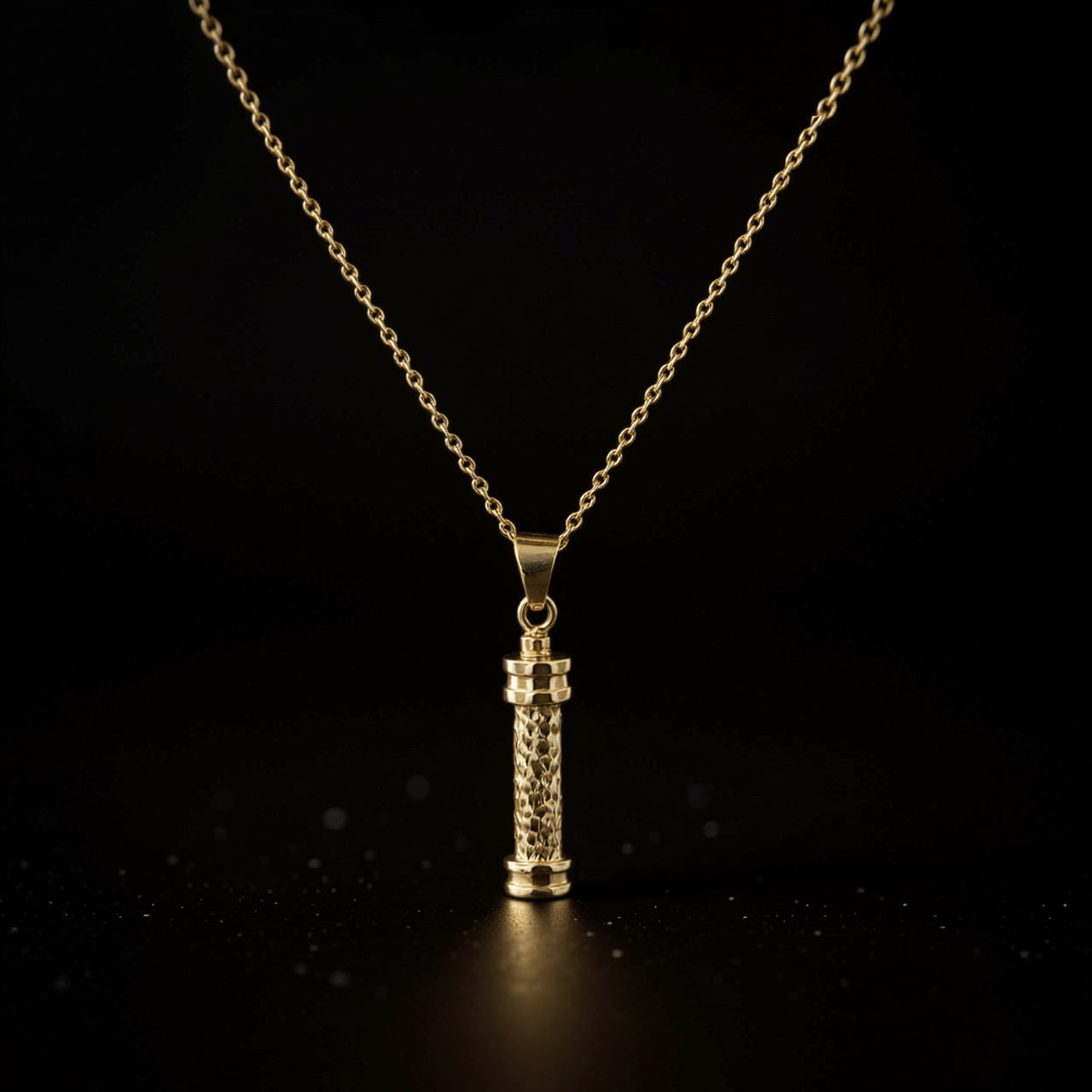 Cara Keepsakes Gold Pendant Urns Gold Hammered Cylinder Pendant Urn (10K)