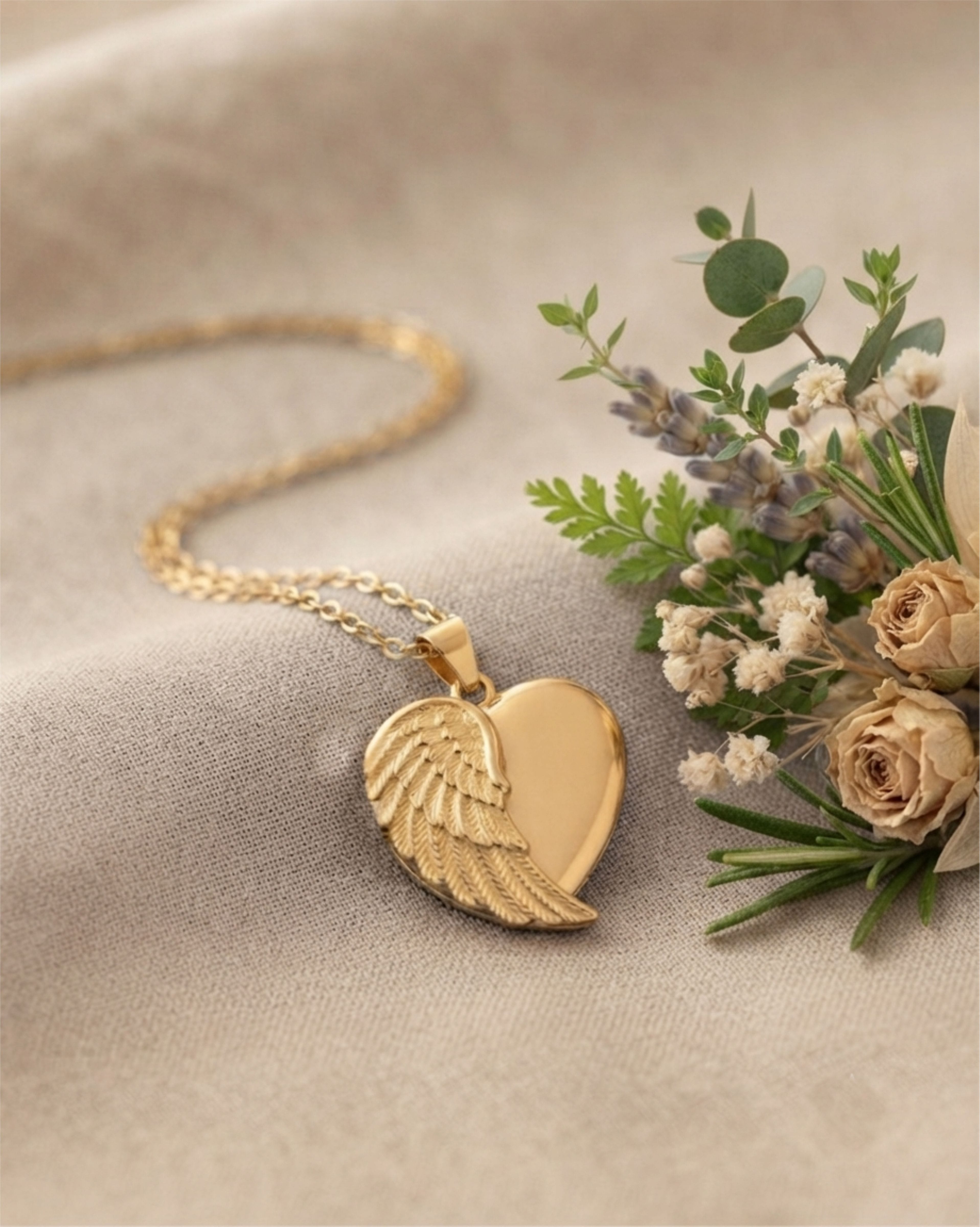 Cara Keepsakes Gold Pendant Urns Gold Angel Wing Pendant Urn (10K)