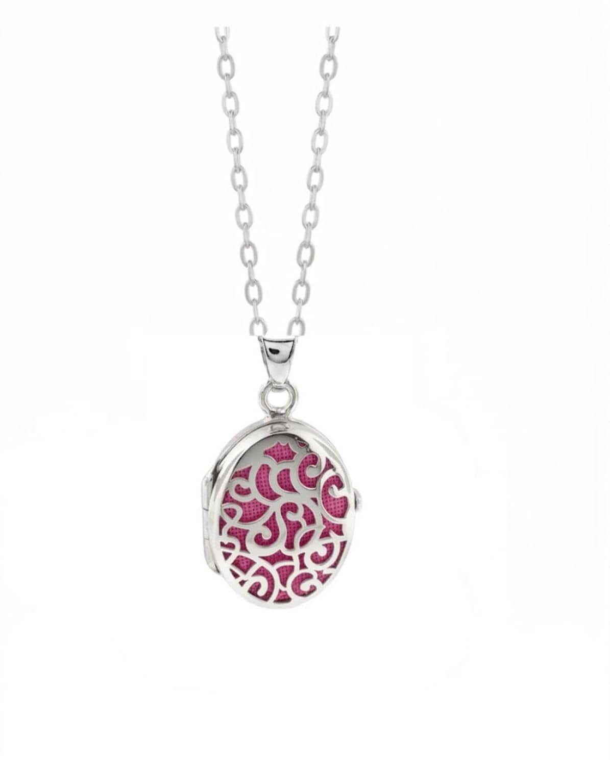 Cara Keepsakes Silver Locket Urns Magenta Silver Filigree Oval Locket Urn