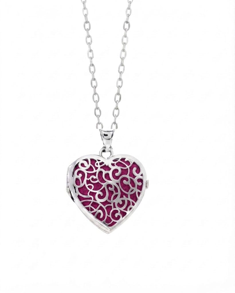 Cara Keepsakes Silver Locket Urns Magenta Silver Filigree Heart Locket Urn